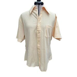 Vintage Sears Men’s Print Dress Shirt Wrinkle Free 16 Short Sleeve Pastel Yellow